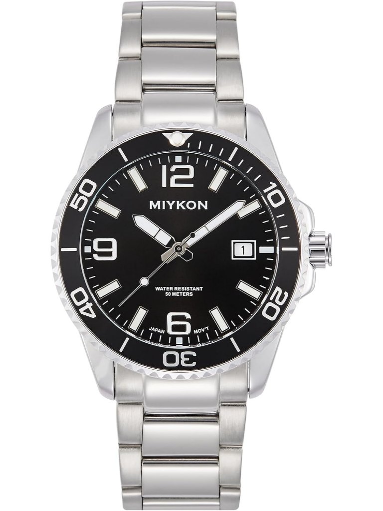 Mens Silver Stainless Steel Bracelet Black Dial Quickset Date Quartz Watches